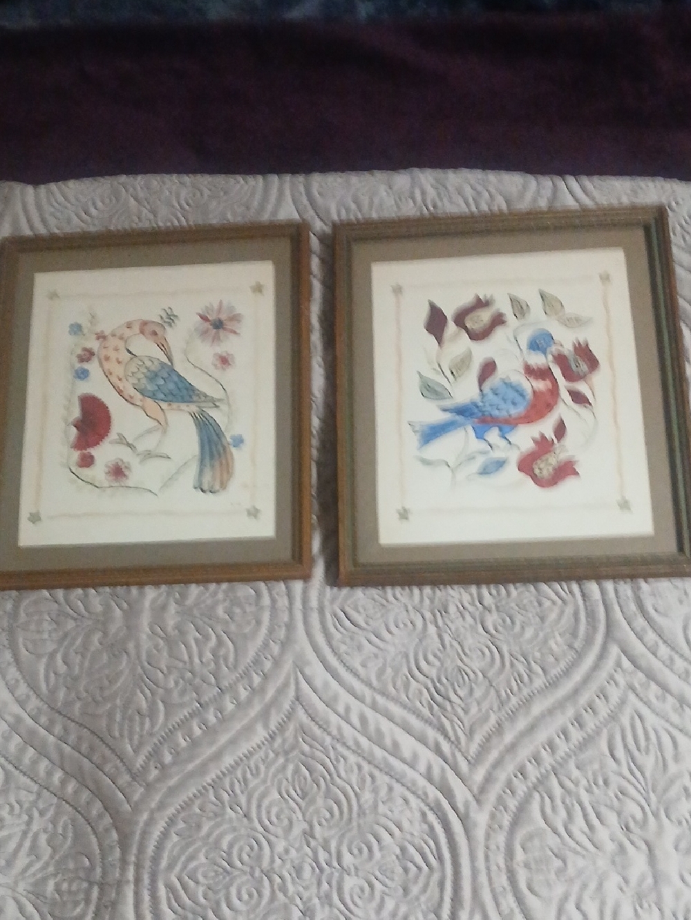 Pair of Vintage Framed Bird Prints .